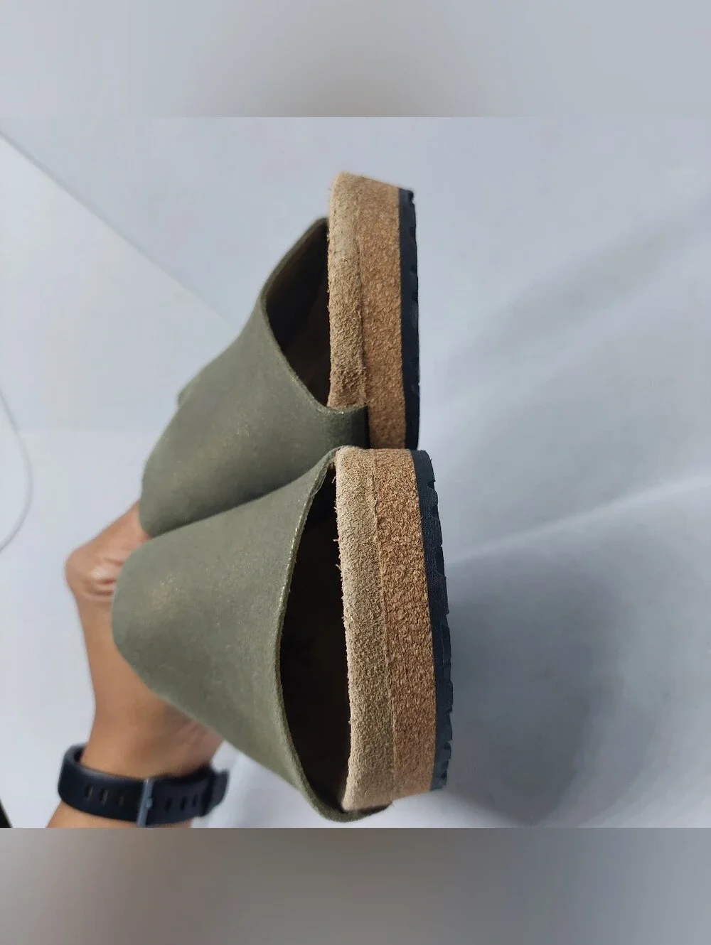Papillio by Birkenstock Namica Suede Wedge Olive Green Metallic Womens Size 6